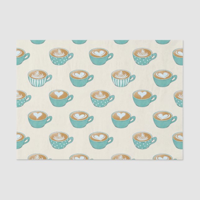 Papel De Seda Arte de latte en tazas de café azul (Anverso)