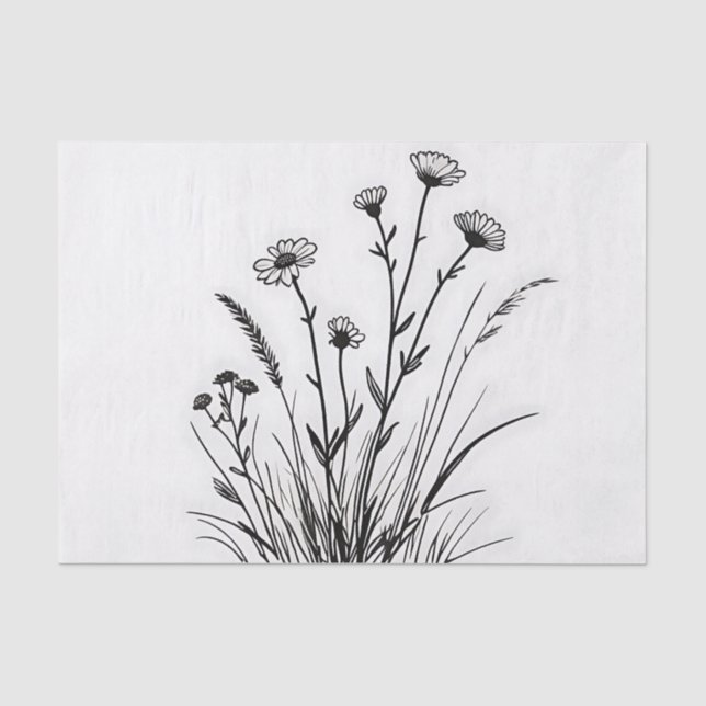 Papel De Seda Arte de línea de margaritas de pradera de flores s (Anverso)
