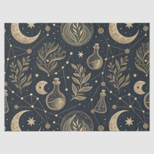 Papel De Seda Arte de línea dorada celestial - Fases lunares y p