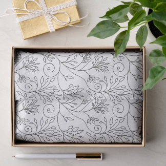 Papel De Seda Arte de línea negro blanco Chic Patrón floral Vide