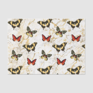 Papel De Seda Arte de mariposa en mármol blanco y dorado, decoup
