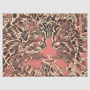 Papel De Seda Arte de mosaico hippie rosado en gato tribal curad