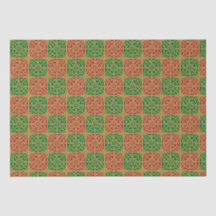 Papel De Seda Arte de mosaico rojo y verde sobre patrón de oro