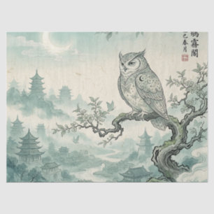 Papel De Seda Arte de paisaje lunar de búho místico