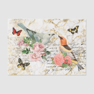 Papel De Seda Arte de pájaro vintage, descomposición de letras a
