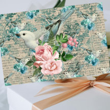 Arte de pájaros vintage, flores, cartas antiguas,