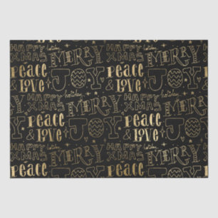 Papel De Seda Arte de Palabras de Navidad con Hojalata Negra y D