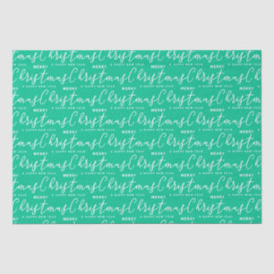 Papel De Seda Arte de Palabras Navidad Alegre Verde Claro y Blan