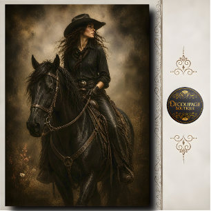 Papel De Seda Arte de pared de retrato de vaquera de caballo neg
