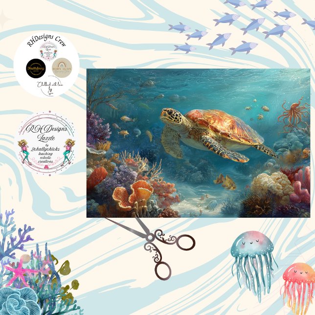 Papel De Seda Arte de pared de tortuga marina decoupage arrecife (Subido por el creador)