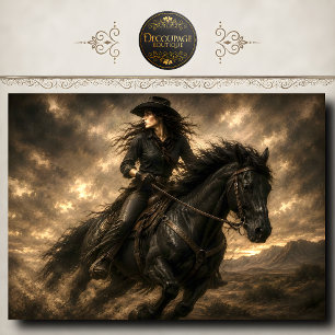 Papel De Seda Arte de pared vaquera montando caballo negro weste