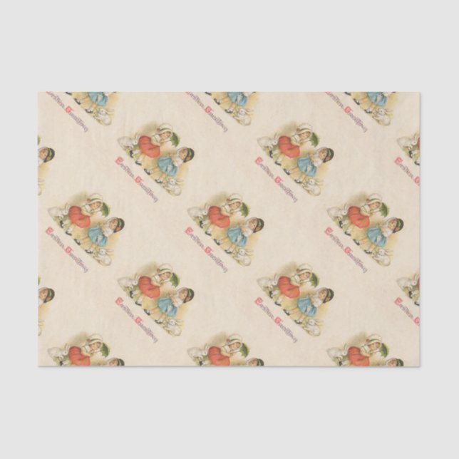 Papel De Seda Arte de Pascua Antiguo Conejo Infantil (Anverso)