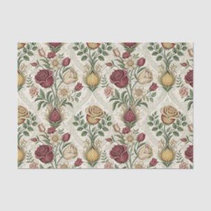 Papel De Seda Arte de patrón floral de damasco vintage y rosa in