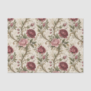 Papel De Seda Arte de patrón floral de rosa botánica vintage y d
