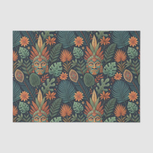 Papel De Seda Arte de patrón tribal de selva tropical y flora de