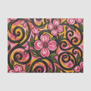 Papel De Seda Arte de remolino floral rosa vibrante
