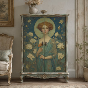 Papel De Seda Arte de retrato de dama de nenúfar vintage estilo 