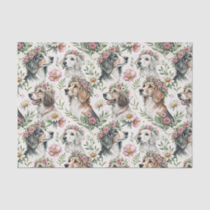 Papel De Seda Arte de retrato de perro floral - Hermoso patrón d