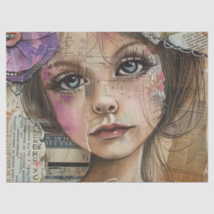 Papel De Seda Arte de retrato en collage de medios mixtos (1)