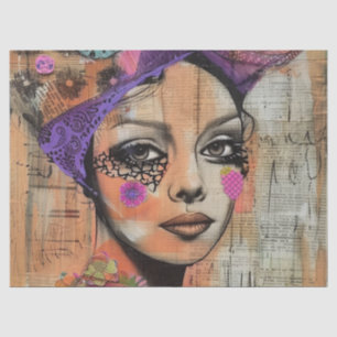 Papel De Seda Arte de retrato en collage de medios mixtos (5)