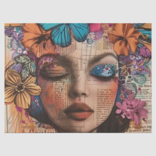 Papel De Seda Arte de retrato en collage de medios mixtos (7)
