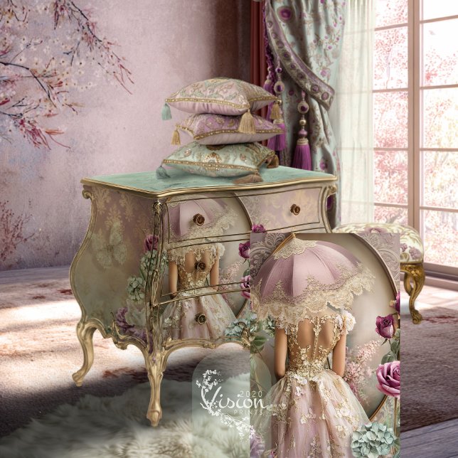 Papel De Seda Arte de retrato romántico francés de Lace Reverie (Lace Reverie, Mint Mauve, Romantic Portrait  , Parasol & Floral Decoupage Tissue Paper)