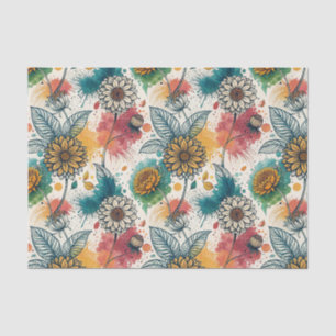 Papel De Seda Arte de salpicaduras de pintura de girasol colorid