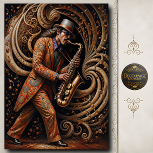 Papel De Seda Arte de saxofonista de jazz psicodélico retro
