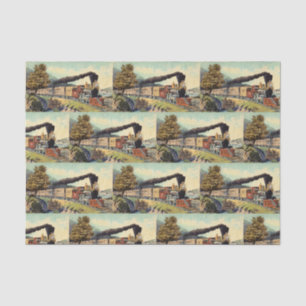 Papel De Seda Arte de tren de vapor vintage colorido, patrón de