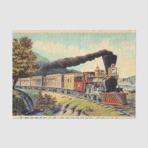 Papel De Seda Arte de tren de vapor vintage colorido, postal Vs