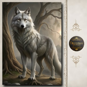 Papel De Seda Arte de vida silvestre del lobo gris blanco Niebla