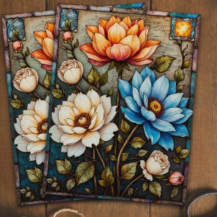 Papel De Seda Arte de vidrio teñido de Dahlia Azul Vintage Decou