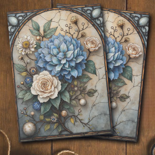 Papel De Seda Arte de vidrio tintado de flores azules vintage de