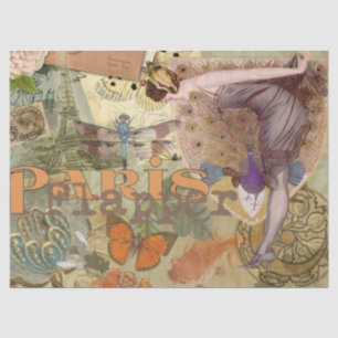 Papel De Seda Arte Deco Collage de Pavo Real Flapper de París Vi