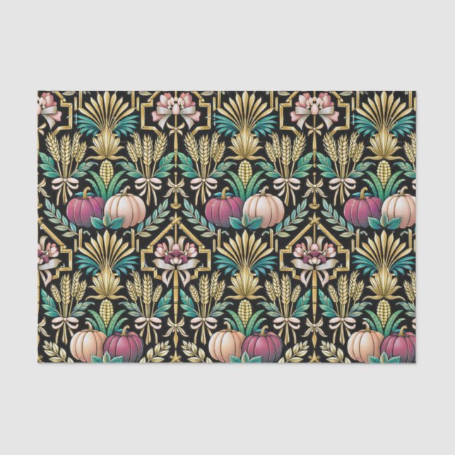 Papel De Seda Arte Deco Cosecha de Otoño Glam Verde (Anverso)