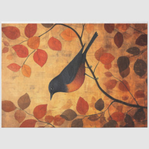 Papel De Seda Arte decoupage de hojas de otoño de pájaro negro