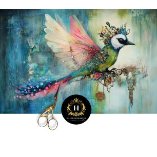 Papel De Seda Arte decoupage de pájaro adornado con joyas elegan