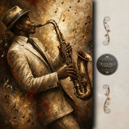 Papel De Seda Arte decoupage de saxofón de jazz vintage