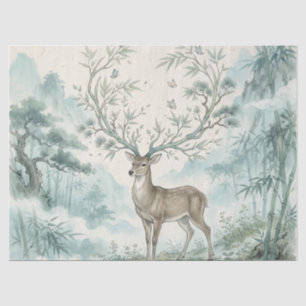 Papel De Seda Arte en acuarela del bosque de ciervos místicos