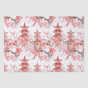 Papel De Seda Arte escénico de pagoda asiática vintage con flor