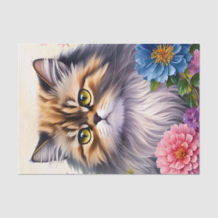 Papel De Seda Arte floral de gato persa