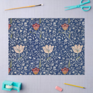 Papel De Seda Arte floral de tulipán azul de William Morris Medw