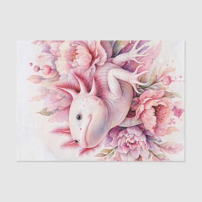 Papel De Seda Arte floral rosado lindo Axolotl (Anverso)