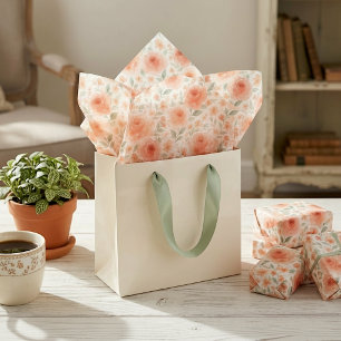Papel De Seda Arte Floral Verde Salvia Naranja Melocotón Shabby
