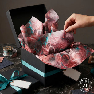 Papel De Seda Arte fluido abstracto rojo y azul verdoso con fals