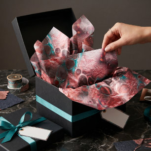 Papel De Seda Arte fluido abstracto rojo y azul verdoso con fals
