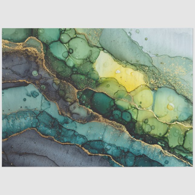 Papel De Seda Arte fluido abstracto verde (Anverso)