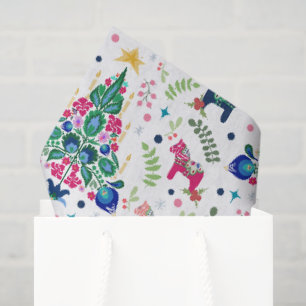Papel De Seda Arte folclórico escandinavo Árboles navideños y ca