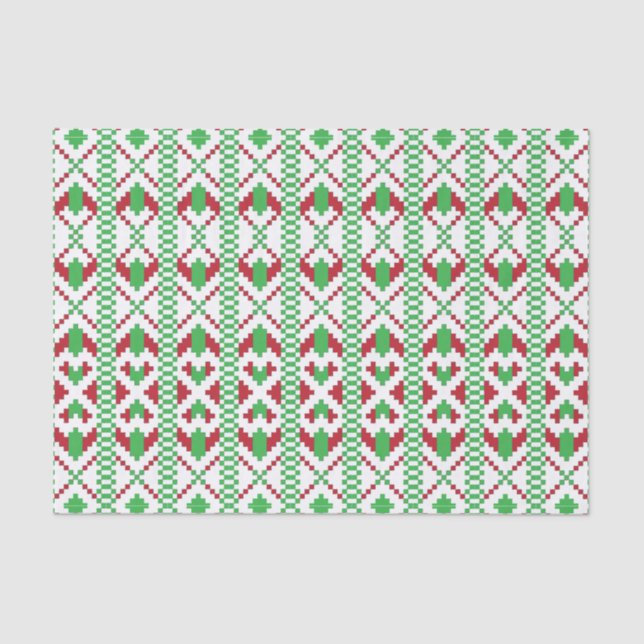 Papel De Seda Arte folclórico étnico letón verde y rojo (Anverso)
