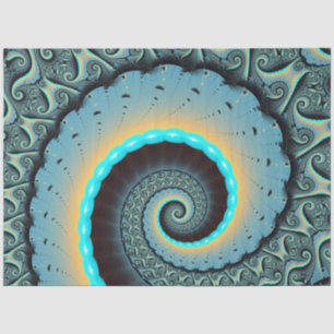 Papel De Seda Arte fractal abstracto azul turquesa naranja